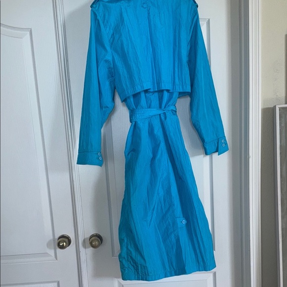 Vintage nylon long Blue rain Trench Coat size 10 - Picture 5 of 16